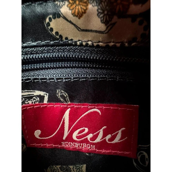 NESS Wool Rich Check Crossbody Bag Satchel Messenger Shoulder Pink Leather Trim - Picture 5 of 9